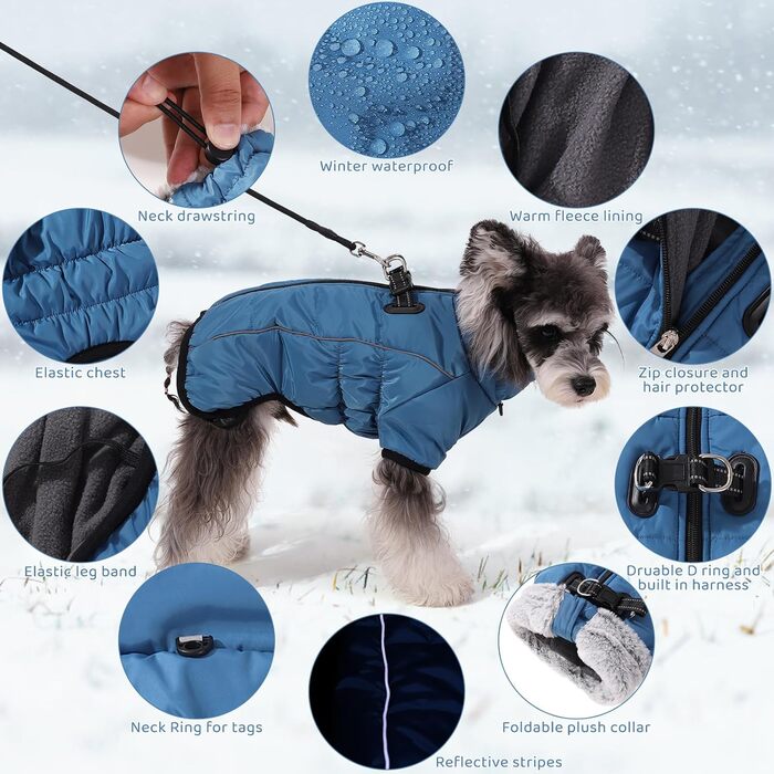 Теплий зимовий одяг для собак Savlot: водонепроникна куртка з флісовою підкладкою для малих, середніх та великих собак, XL, блакитна