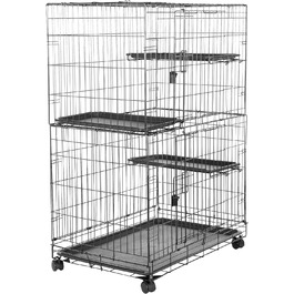 Amazon Basics великий міцний триповерховий котячий вольєр, металевий, чорний, 91x57x129 см