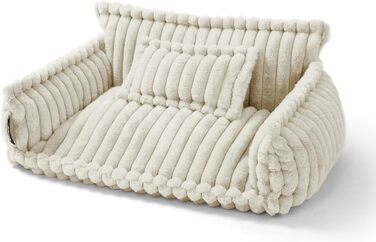 Крісло-лежанка для тварин Noviclass® Chaffar | Софа для котів та собак | Ортопедичний матрац | Сучасний стиль, Cord-дизайн, кремовий, розмір M (80 см)