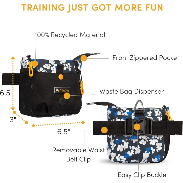 OllyDog Backcountry Tagestasche - Сумка для цуценят OllyDog Backcountry, для тренувань собак, з кишенькою для ласощів та відсіком для відходів, знімний кліпса для пояса (Raven S'25)