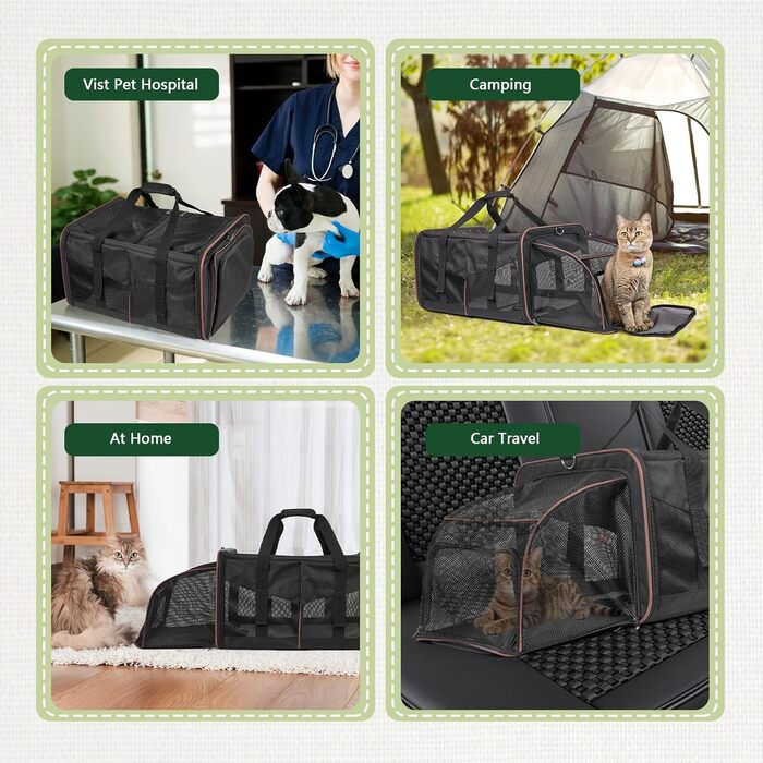 Транспортна переноска для котів на 2 котів, чорна, розширювана, до 15,9 кг. Ідеально для подорожей, кемпінгу та піших прогулянок