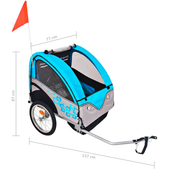 Причіп для собак, велосипедний причіп, причіп для бігу: сірий та синій, 30 кг, універсальний, легка збірка