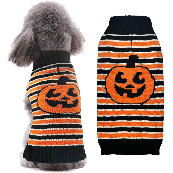 Пуловер для собак PETCARE, в'язаний, смугастий, з мотивом гарбуза, для котів, цуценят, костюм для домашніх тварин, Хелловін, відпочинок, вечірка, для маленьких, середніх та великих собак, одяг (смугастий, розмір XL), XL, помаранчевий