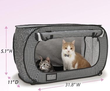 Складаний переносний котячий вольєр Necoichi з лотком, для 2 котів, 80,8×11,4×50,8 см, для дому, для малих, середніх і великих котів