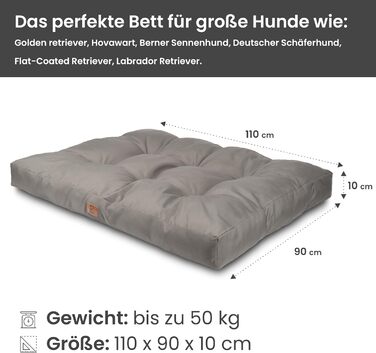 Килимок для собак великих порід 110x90 см - Міцний матеріал Oxford 600D, водовідштовхувальний, XXL, 10 см висоти, двосторонній, для використання на вулиці - Сірий 110x90x10 см