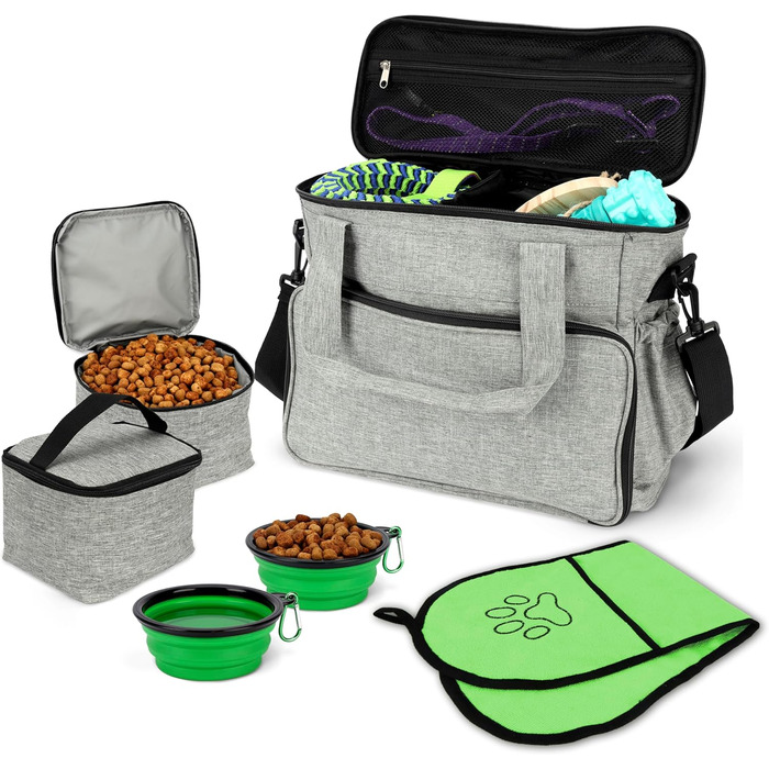 Сумка-переноска для собак BELLE VOUS - складаний миска для собак - сумка-переноска з багатьма кишенями - з контейнером для корму - сумка для аксесуарів для собак - рюкзак для собак - сумка для подорожей з собакою