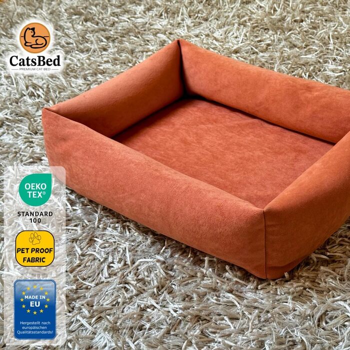 Преміум ліжко для котів - Комфорт та стиль з Magic Velvet, тканина з сертифікатом Ökotex 100, стійке до пошкоджень та легко чиститься (Помаранчеве)