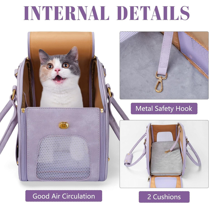 Трансформер для котів та маленьких собак PetsHome, переноска для тварин, водонепроникна, преміум-нейлон, фіолетовий (38x20x25 см)
