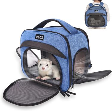 Сумка-переноска для тварин, складна, з леєрою, для кошенят, цуценят, морських свинок (до 3,6 кг), блакитна