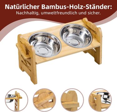 Підвищена годівниця для собак DOKKOME: регульована висота, бамбуковий підставник, нержавіюча сталь, для маленьких собак та котів, захист суглобів