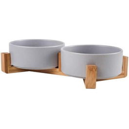Керамічна миска для собак і котів з бамбукового підставки 2 шт. 600 мл (сірий)