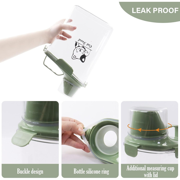 Контейнер для котячого корму 2.8L з мірним стаканчиком та ручкою, для собак та котів, герметичний, BPA-free, прозорий