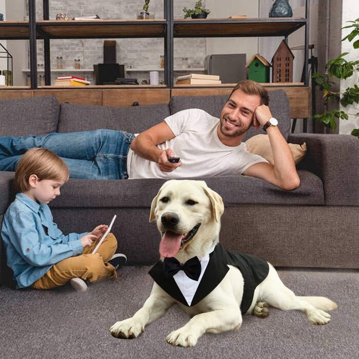 Костюм для собак Kuoser з банданою, теплий халат для собак з кріпленням для краватки, костюм для цуценят для собак, сорочка для вечірки на День народження, Хелловін, весілля, S-XXL, довжина спини M: 35 см, чорний