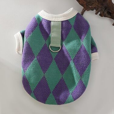 Пуловери для собак - 2 шт. (Такса), святкові в клітинку, з кільцем для повідка, для цуценят та середніх собак (Large)
