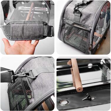 Транспортна сумка для птахів Vogel з ручкою та металевим підносом, переносна клітка, сумка для подорожей з папугами, рюкзак для птахів з дерев'яною ручкою, переносна сумка для маленьких тварин, переносна клітка для птахів (Сірий)