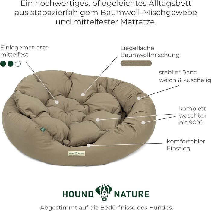 Екологічне кругле ліжко-донат для собак HOUND & NATURE St. Moritz, дуже велике, м'яке, пране, 122x115 см, тауп