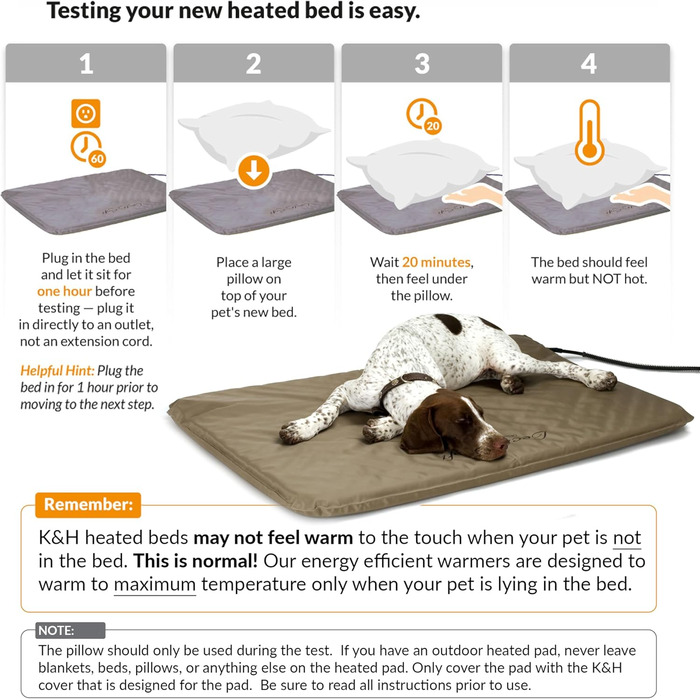 K&H Pet Products Лектро-Софт ортопедичне підігрівне ліжко для великих собак або кількох котів, безпечне, водонепроникне, м'яке, гнучке, знімний чохол, розмір L 91,4 см