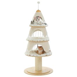 Ігровий комплекс для котів PAWZ Road Weihnachtskatzenbaum, 130 см, котяче дерево з сизалевою дряпочкою та 3 великими будиночками, білий