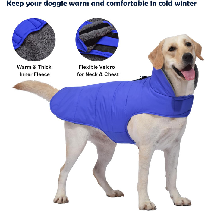 Зимовий теплий одяг для собак - водонепроникна куртка для холодної погоди, комфортна тепла одіяг для цуценят, собак, малих, середніх та великих собак (Блакитний, розмір 2XL)