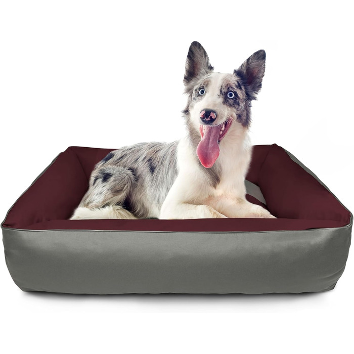 Ліжко для собак BedDog MAX Quattro 2в1 XL з бортиками, велике, зносостійкий кордур, пране, диван для собак, для дому та вулиці, бордо-сірий