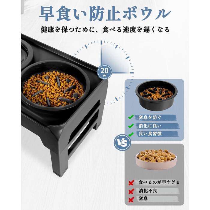 Підвищений годівниця для собак, регульована висота, повільний годівник та миска для води без розбризкування, набір, миска для корму для собак, миска для води для великих, середніх, маленьких собак, котів та домашніх тварин (сірий)