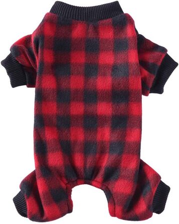 Піжама для собак Oncpcare з флісу, теплий халат, комбінезон, сорочка, одяг з бавовни для маленьких собак та котів, чорний/червоний в клітинку, розмір M