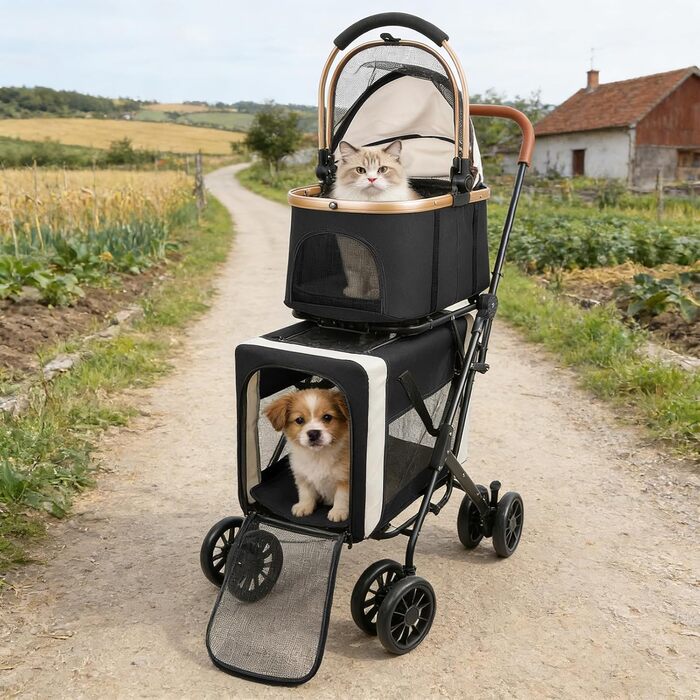 Візок для тварин, бугі для собак та котів, складний, чорний, до 20 кг