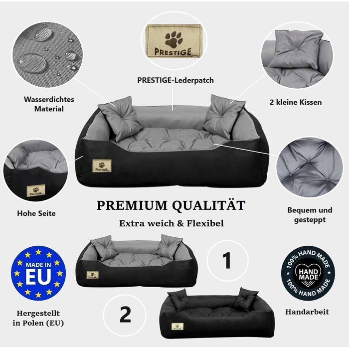 Ортопедичне собаче ліжко середнього розміру з водонепроникним матеріалом, миється, з силіконовою начинкою (сірий, M 75 x 65 см)