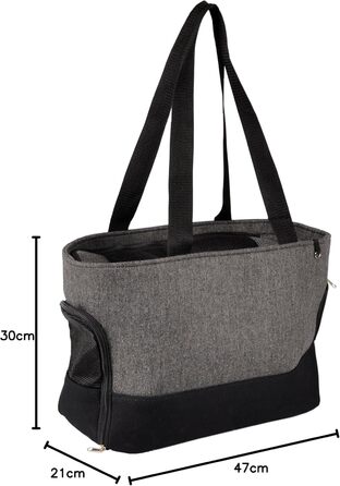 Сумка для собак Brigitta Grau – текстильна переноска з вентиляцією та безпечною шнурковою лебідкою – 47x21x30 см