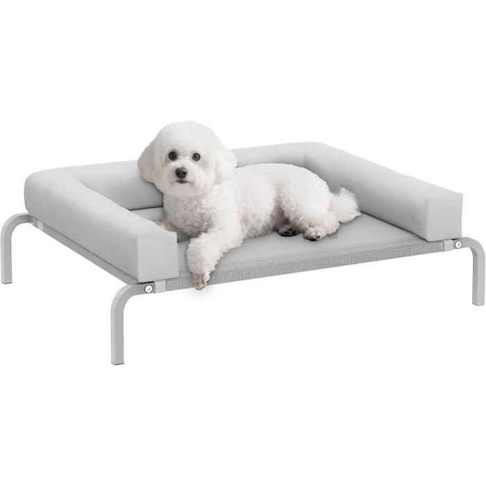 Охолоджуване ліжко для собак PawHut з знімними підсилювачами, підняте ліжко для маленьких собак, портативне, з дихаючою сіткою, сталевий каркас для використання в приміщенні та на вулиці, 90 x 65 x 30 см, світло-сірий