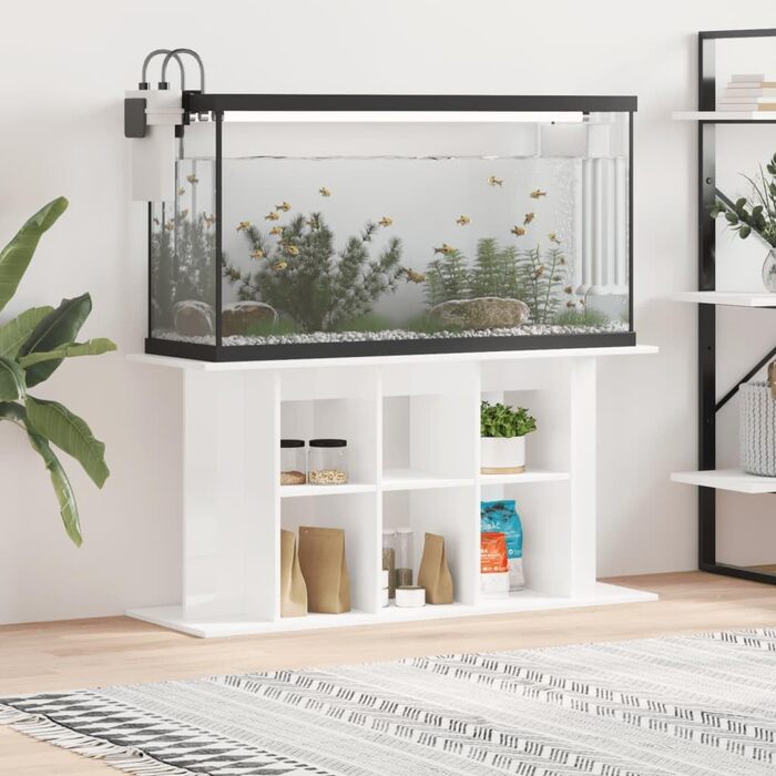 Тумба для акваріума Rantry 120x40x60 см, багатошарова деревина, білий глянець, для дому, вітальні та спальні