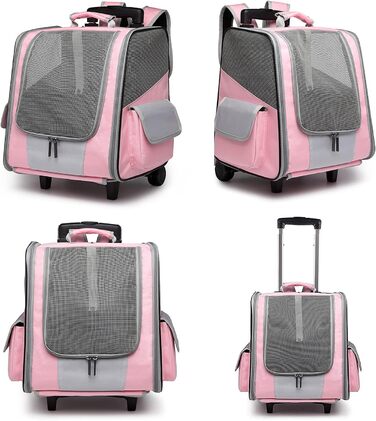 Транспортна сумка на колесах для собак та котів, сумка-переноска з віконцем, рожева, 35x29x37 см