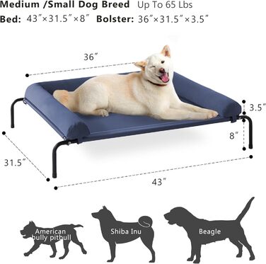 Охолоджуване собаче ліжко WESTERN HOME для великих собак, для вулиці, з дихаючою сіткою, знімний чохол, 109x79x20 см, темно-синій