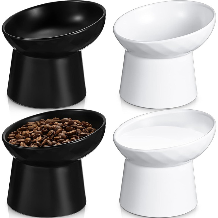 Набори мисок для котів Tanlade з підняттям, керамічні, антипротічні, для закритих котів та цуценят, 4 шт. (білий та сірий)