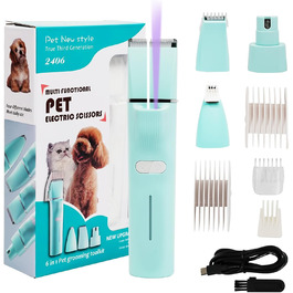 Набір для стрижки котів Dufuso Leise Schermaschine: 4 в 1, LED-підсвічування, професійний триммер для собак та котів, для догляду за лапами, очима, вухами, обличчям та тілом (білий/зелений)