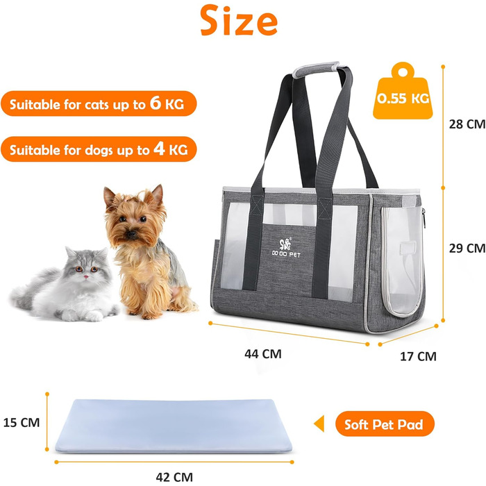 Переноска для кота та собаки ALLSOPETS: складана, дихаюча, з міцним килимком. Ідеальна для маленьких собак та котів, подорожей, кемпінгу та прогулянок. Сіра.