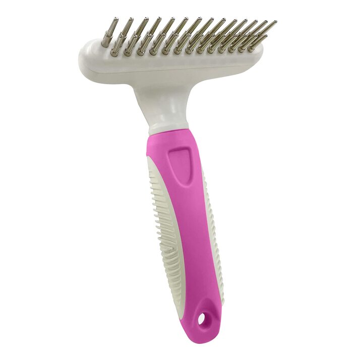 Гребінець для собак - сталевий гребінець для видалення шерсті та розпушування, одинарний/подвійний ряд з обертовими шпильками. Для видалення шерсті, розплутування ковтунів у собак, котів, кроликів, рожевий.