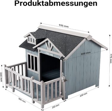 Будиночок для собаки Wiltec Luxus XL 93,5x77,5x70 см сіро-білий, дерев'яний з верандою для вулиці