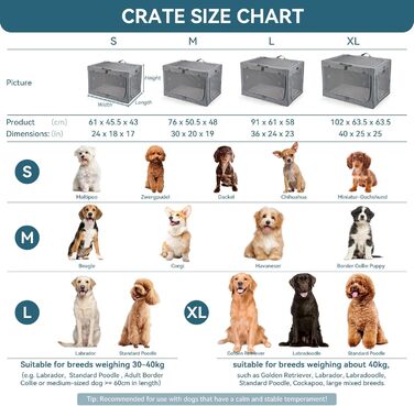 Клітка для собак Petsfit, переносна, сіра, розмір S (61x45x43 см), з м'якою підстилкою та сумкою для зберігання