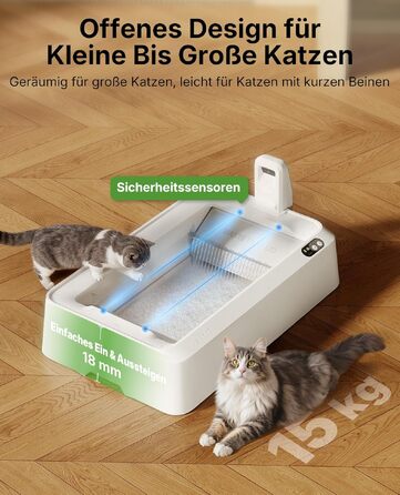 Автоматичний котячий туалет PETKIT Purobot Crystal Duo з камерою, моніторингом здоров'я, контролем запаху, відкритий дизайн для великих котів, сірий (T7W1A)
