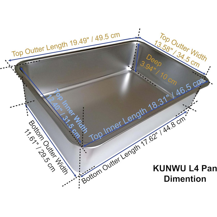 Кунву Лоток для котів з нержавіючої сталі, 50,8 x 35,6 x 20,3 см, з кришкою, легко чиститься, не вбирає запахи, напівзакритий лоток з міткою (Сірий Сантас, 50,8 x 35,6 x 20,3 см)
