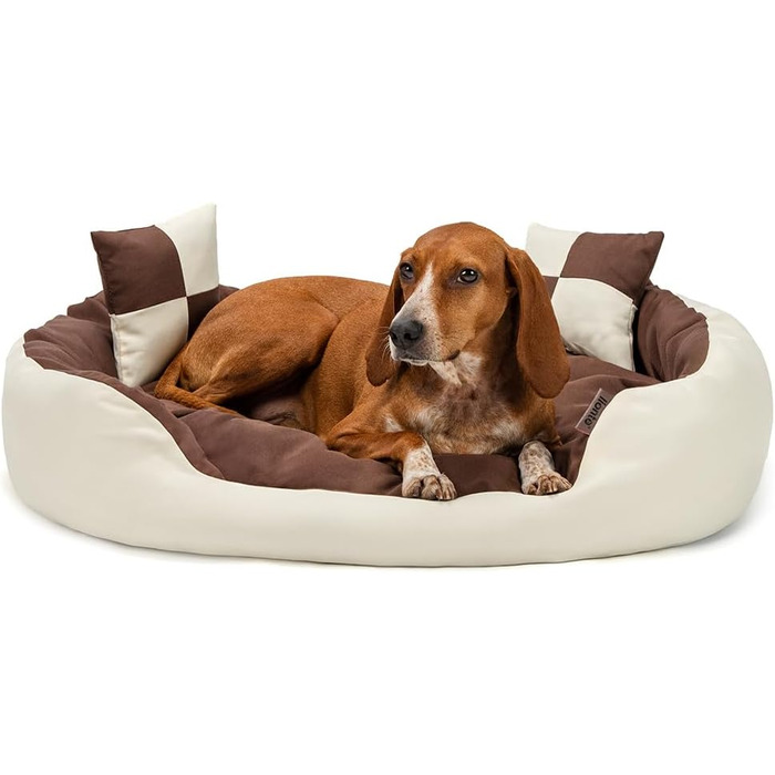 Кровать для собак Lionto 4-в-1 з ортопедичним матрацом, знімним чохлом Oxford, 85x70 см, для собак та котів, з глибоким входом, водовідштовхувальна, коричнево-бежева