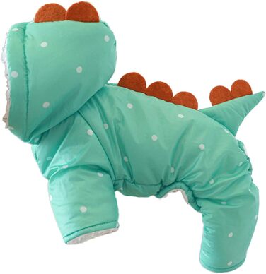 Зелений теплий костюм-перевдягання для собак у вигляді динозавра, XS