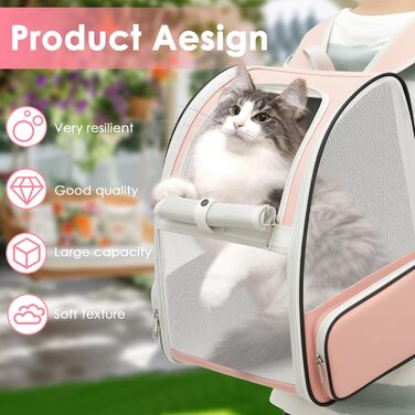 Складаний рюкзак для котів та собак, рюкзак-переноска з сіткою, м'яка підстилка, до 6,8 кг, дихаючий, для подорожей, прогулянок (рожевий)