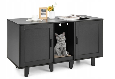 COSTWAY Багатофункціональна комода 3-в-1 для котів: з лотком та дряпалкою, чорна