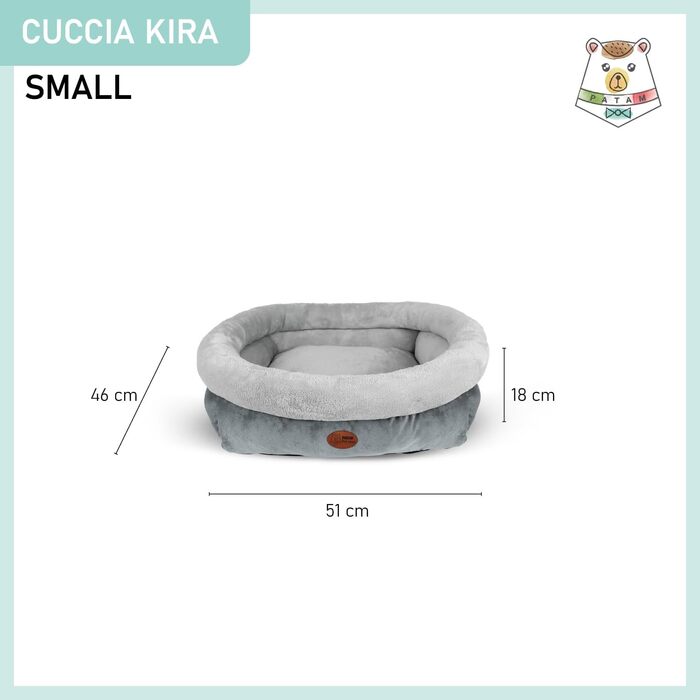 Ліжко для собак та котів Kira Grau, знімний дизайн, м'яке та нековзне, машинне прання, Small 51x46x18 см