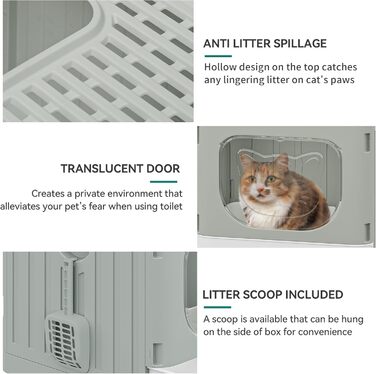 YITAHOME велика закрита котяча туалет з кришкою, без запаху, з висувним лотком і совком, складна, сіра