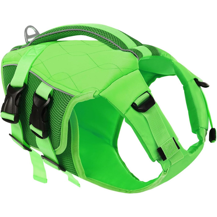 Спасальний жилет для собак Konvinit, для плавання, човнів, серфінгу, регульований, з ручкою та світловідбивачами, зелений, S (42-55 см)