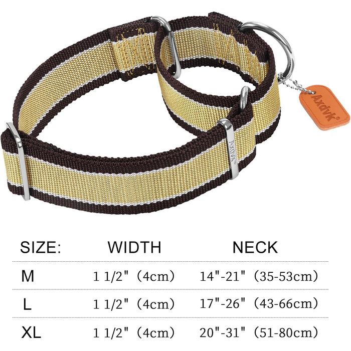 Нашийник для собак Martingale, 4 см, міцний нейлон 1600D, анти-вислизання, 3 кольори, для середніх та великих собак, сіро-блакитний & чорний (Extra Large: 51-79 см, Хакі & темно-коричневий)