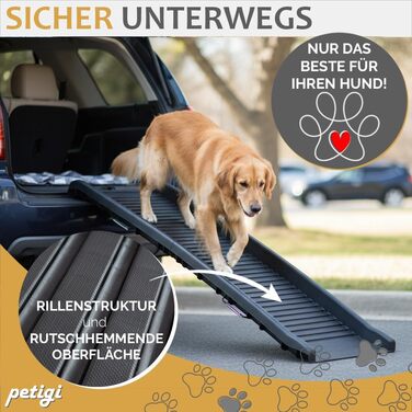 Рампа для собак у автомобіль, алюміній, Petigi, для SUV, неслизька, вантажопідйомність 70/90/150 кг, моделі 01/05 (155/154 см)